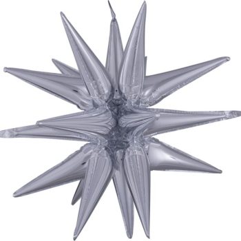 A symmetrical gray starburst with sharp, elongated spikes extending outward.