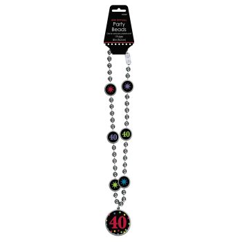 Party beads necklace with "40" decorations.