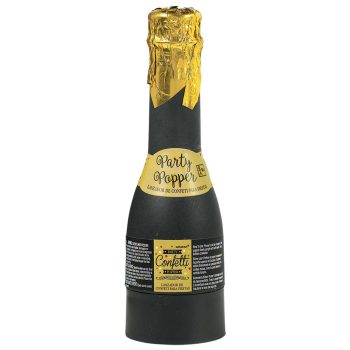 Party popper shaped like champagne bottle.