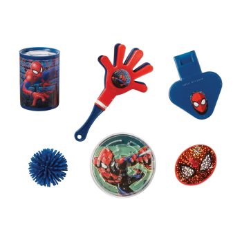 Spider-themed toys and accessories assortment.