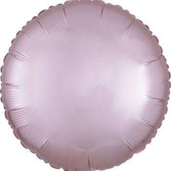 Pink round foil balloon on white background.
