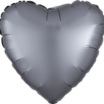A shiny silver heart-shaped balloon on a white background.