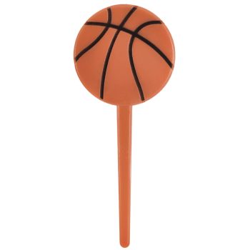 A basketball-shaped garden stake or plant marker.