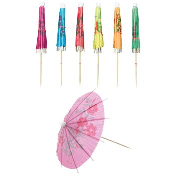 Colorful cocktail umbrellas in various designs.