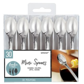 Box of thirty mini silver spoons.