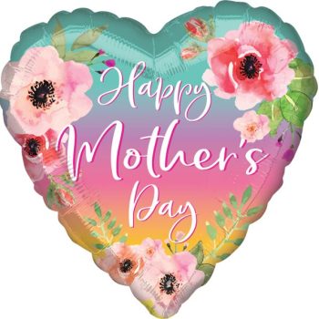 Heart-shaped Mother's Day balloon with flowers.