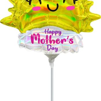 Bright yellow star-shaped balloon with a cheerful face and 'Happy Mother's Day' message.