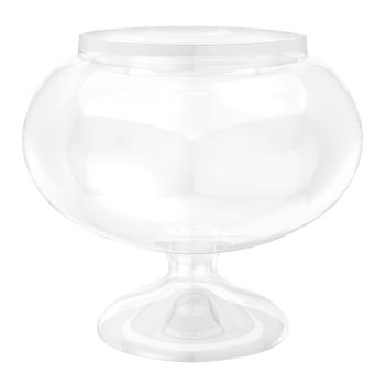 Clear plastic candy jar with pedestal base.
