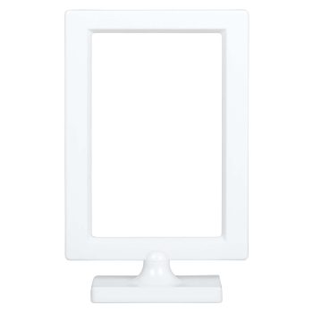 White rectangular photo frame with stand.
