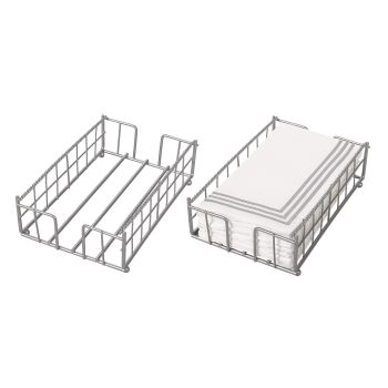 Two metal napkin holders, one filled.