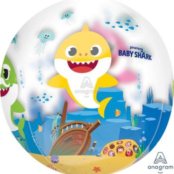 Colorful Baby Shark balloon featuring characters swimming underwater.