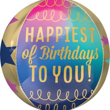 Colorful birthday balloon with cheerful text.