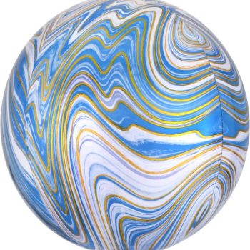 A swirling blue and white marbled sphere with hints of yellow.