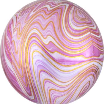 A swirling pink and gold marbled sphere with fluid patterns.
