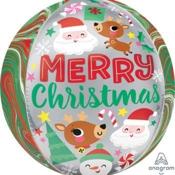 Merry Christmas balloon with festive illustrations.