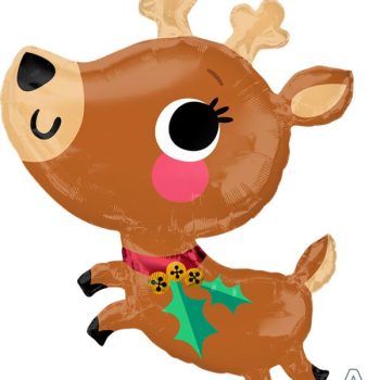 Cartoon reindeer balloon with holly decoration.