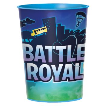 Battle Royale-themed cup with cityscape design.