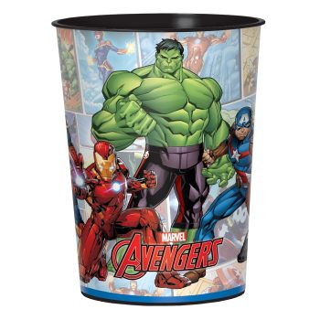 Avengers-themed wastebasket featuring superheroes illustration.
