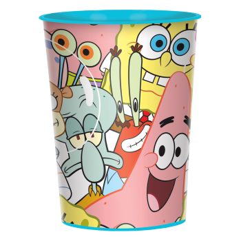 Cartoon characters on a colorful plastic cup.