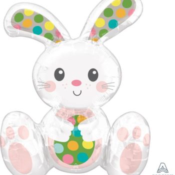 Cartoon bunny balloon with colorful ears.