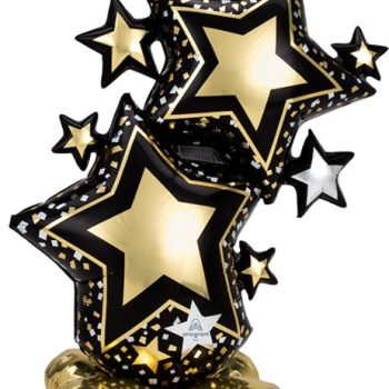 Gold and black star-shaped balloons arrangement.