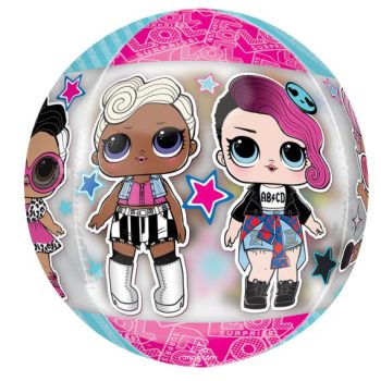 A colorful ball featuring LOL Surprise dolls with vibrant backgrounds.