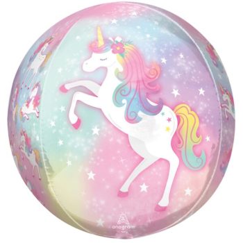 A pastel-colored ball featuring a unicorn design.