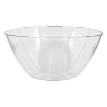 Clear plastic bowl on white background.