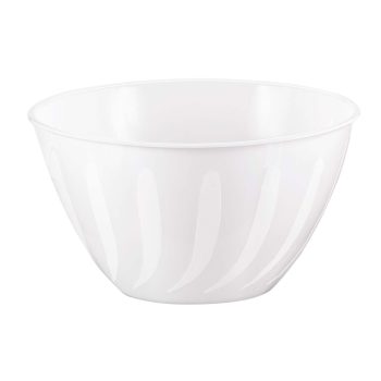 White plastic bowl with subtle stripe pattern.