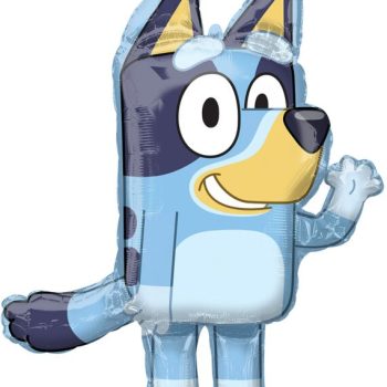 Animated blue dog character waving cheerfully.
