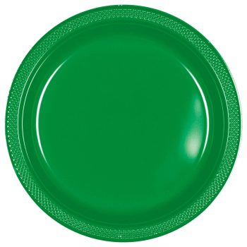 Green plastic plate with textured rim.