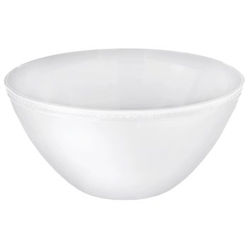 White ceramic bowl with beaded rim design.