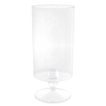 Clear tall glass vase on white background.