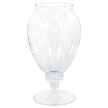Clear glass vase with round base.