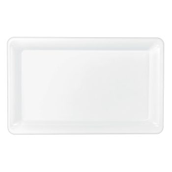 Rectangular white ceramic serving platter.
