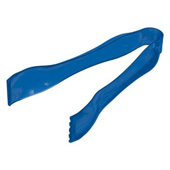 Blue plastic food serving tongs isolated.