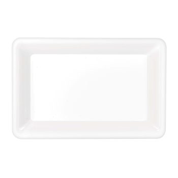 White rectangular ceramic serving plate, empty.