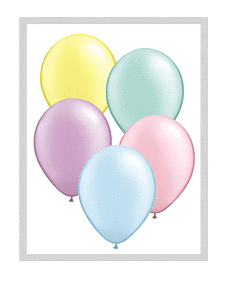 Five pastel-colored balloons in a cluster.
