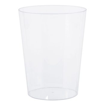 Clear plastic cup on white background.