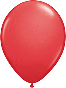 A single red latex balloon against a white background.