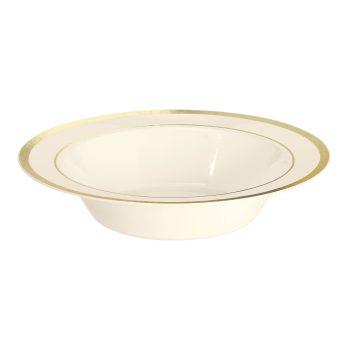Elegant white bowl with gold rim.