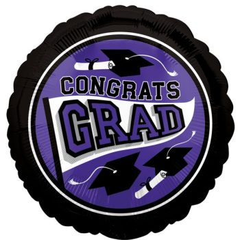 Graduation balloon with caps and diplomas.