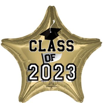 Gold star balloon, "Class of 2023".