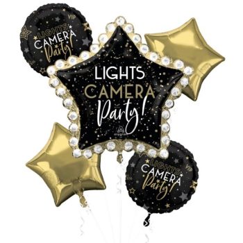 Black and gold party balloons with a glamorous theme.