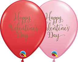 Red and pink balloons with Happy Valentine's Day text.