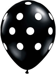 A black balloon with white polka dots.