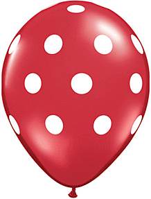 Red balloon with white polka dots.