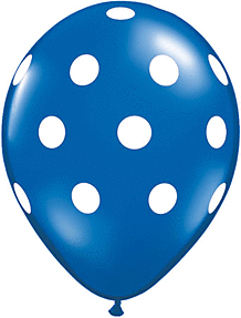 Blue balloon with white polka dots.