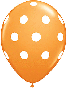 Orange balloon with white polka dots.