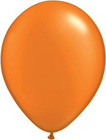 A shiny orange balloon floating against a white background.